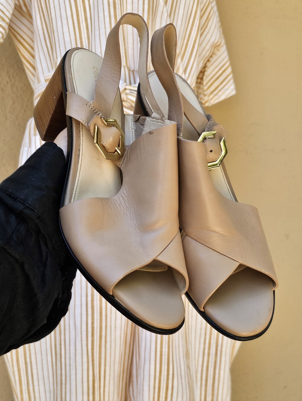 Cole Haan Jamla Leather Slingback Wooden Block Heel Sandals Sz 41